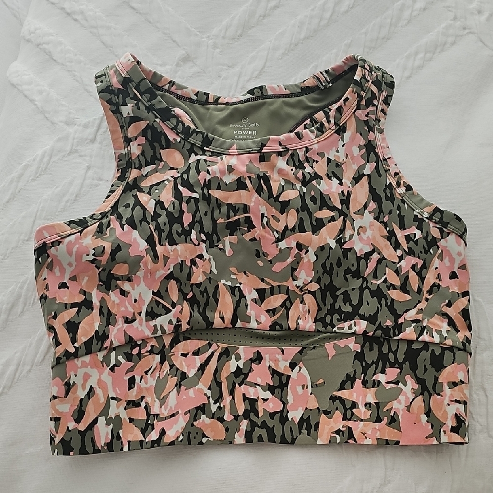 Sweaty Betty Pink and Green Camouflage Tank Top, Size Medium